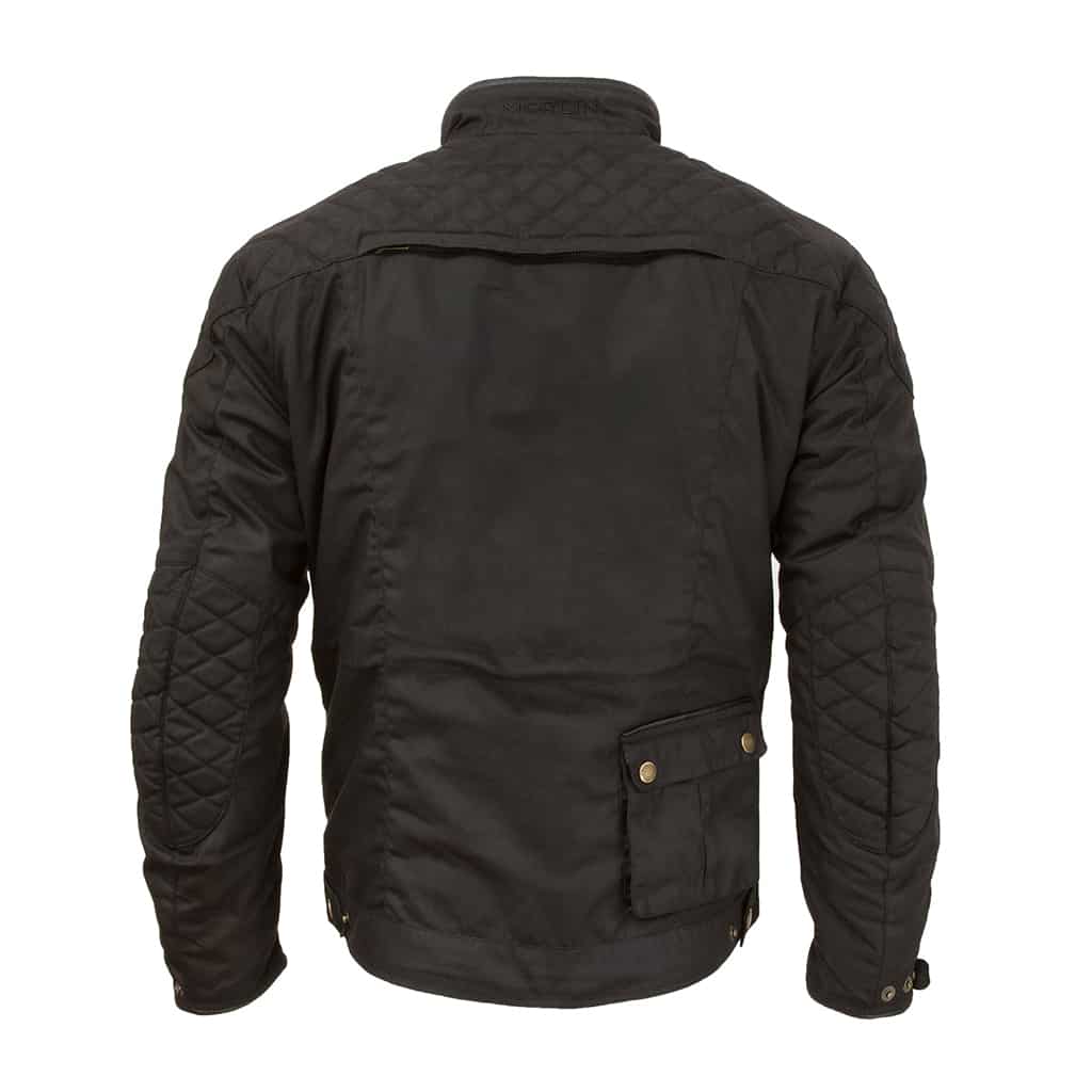 Studio image of Merlin Edale Waxed Cotton motorcycle jacket in black