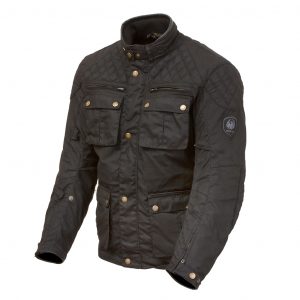 Studio image of Merlin Edale Waxed Cotton motorcycle jacket in black