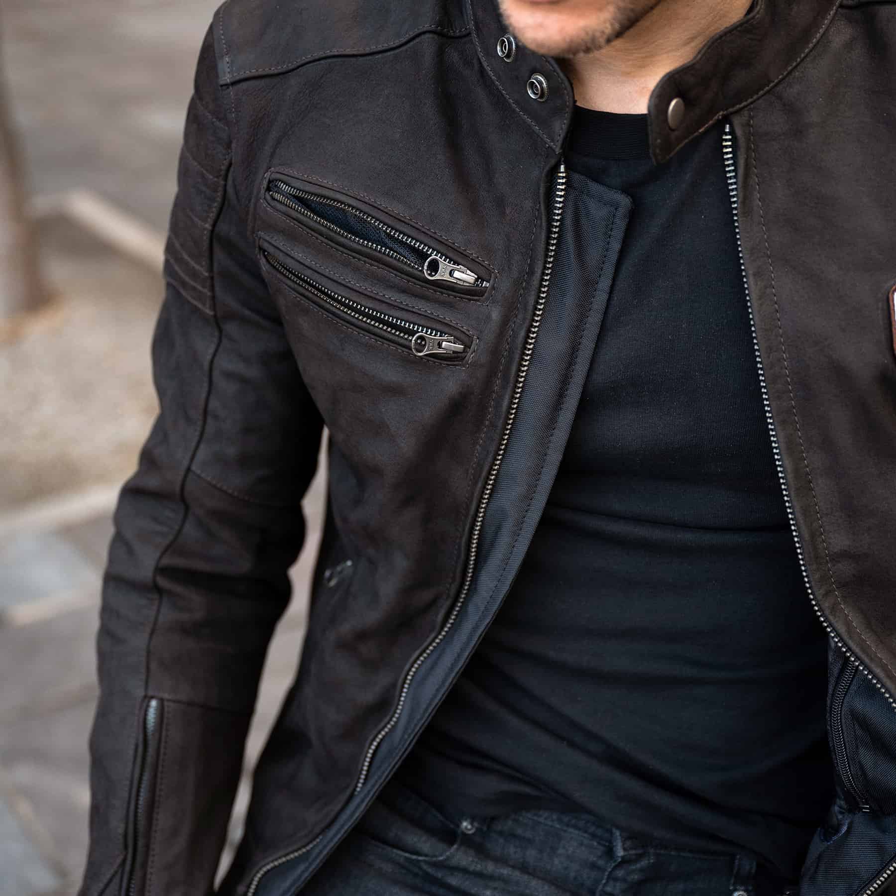Merlin Alton leather jacket in brown lifestyle image