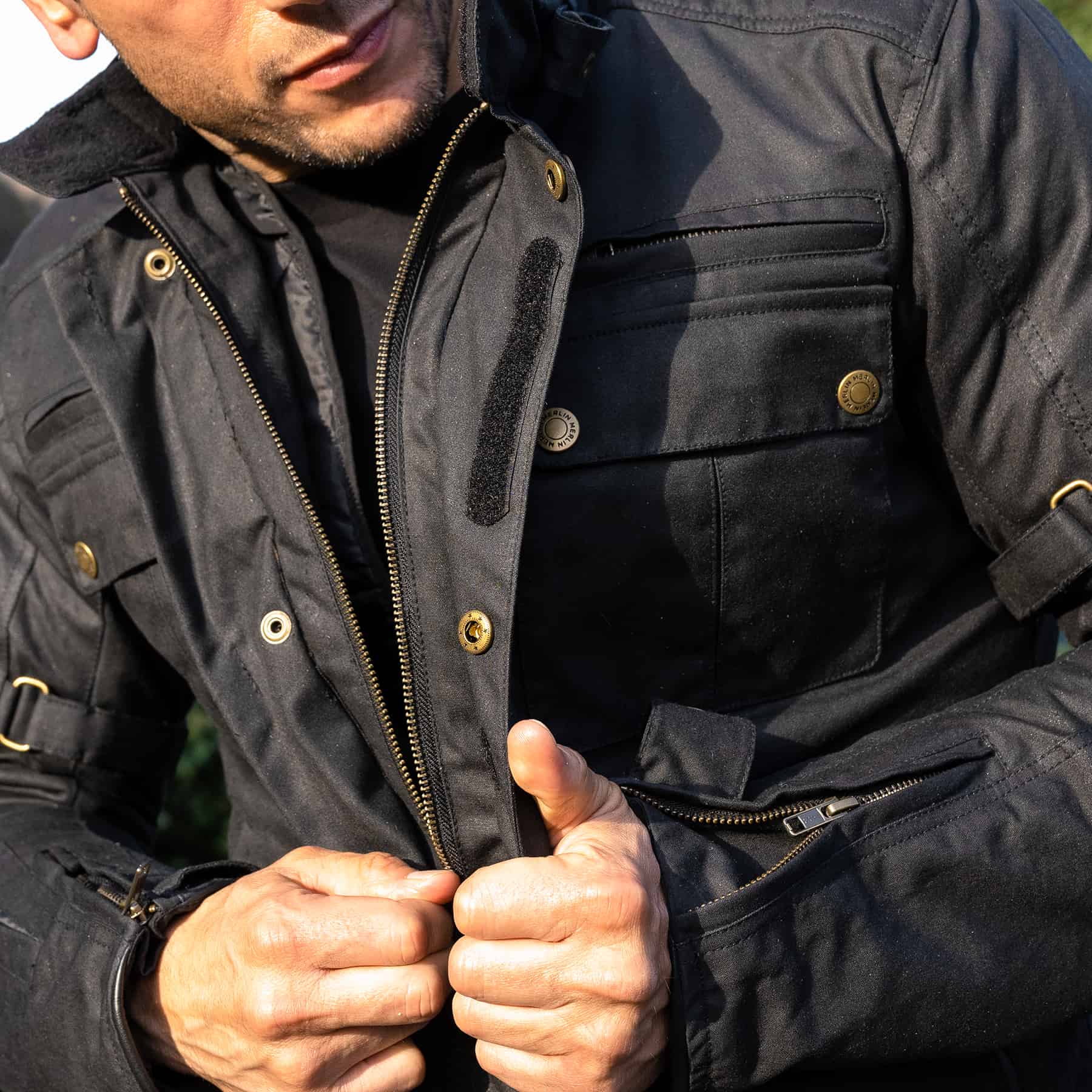 Merlin Barton 2 waxed cotton motorcycle jacket in black