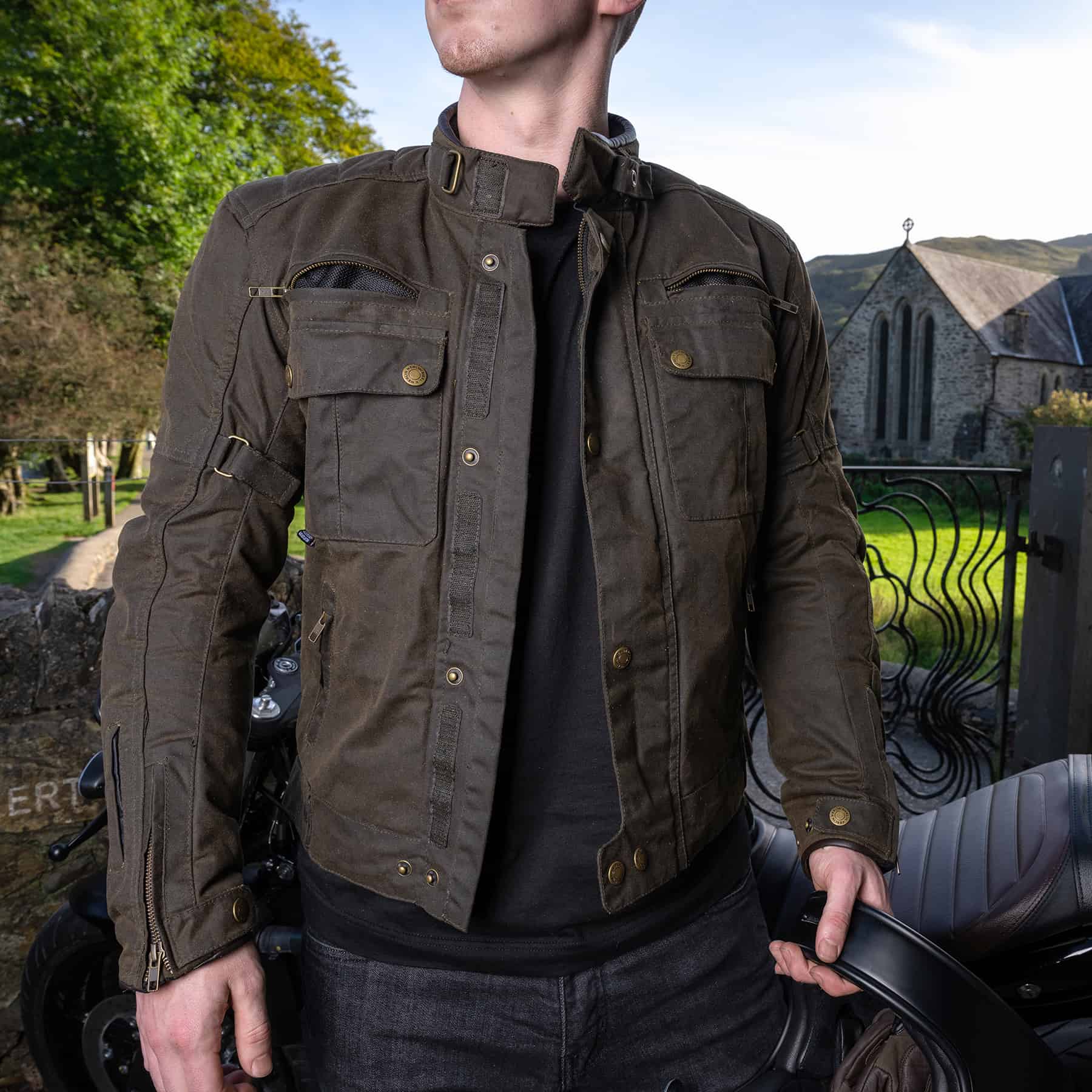 Merlin Barton 2 waxed cotton motorcycle jacket in olive