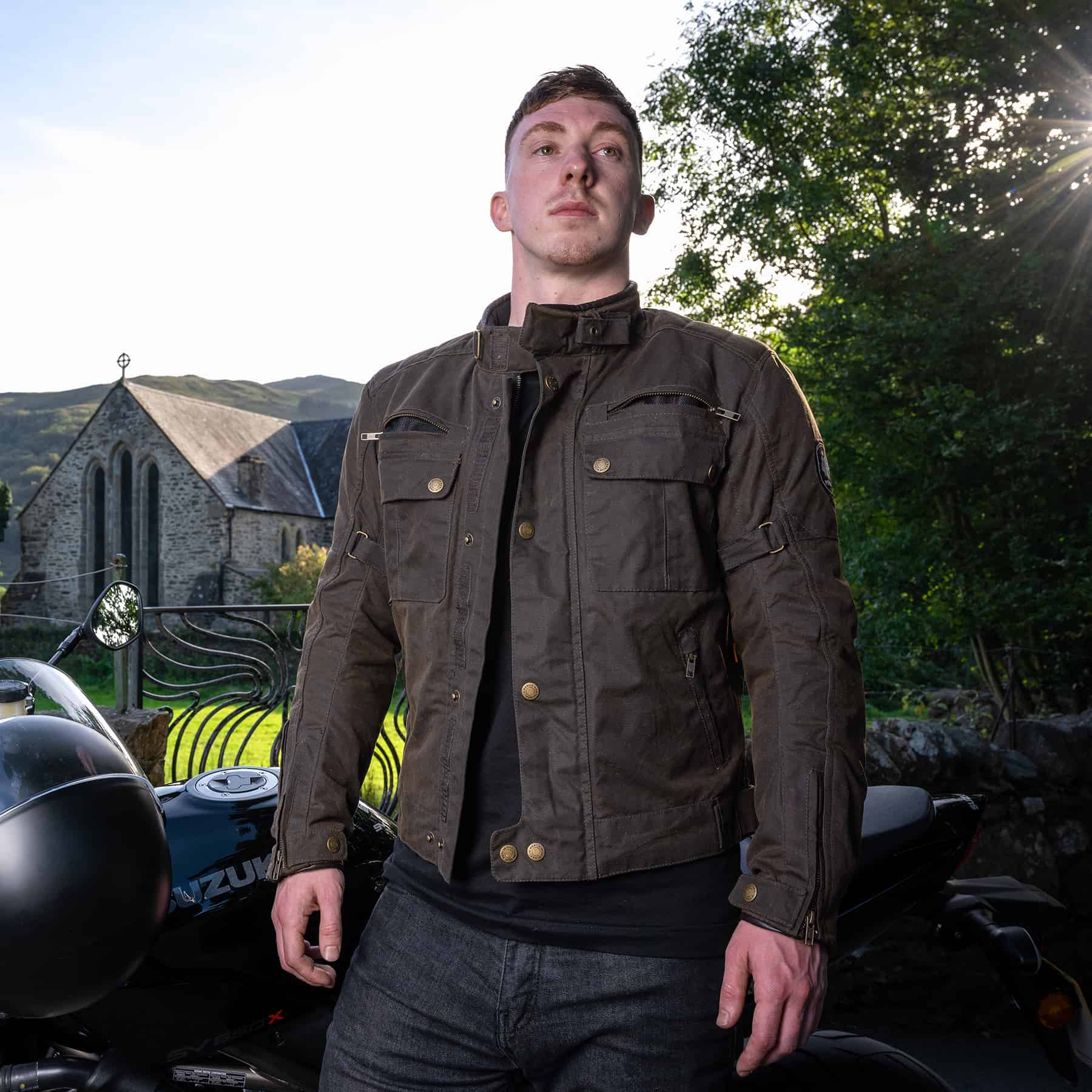 Merlin Barton 2 waxed cotton motorcycle jacket in olive
