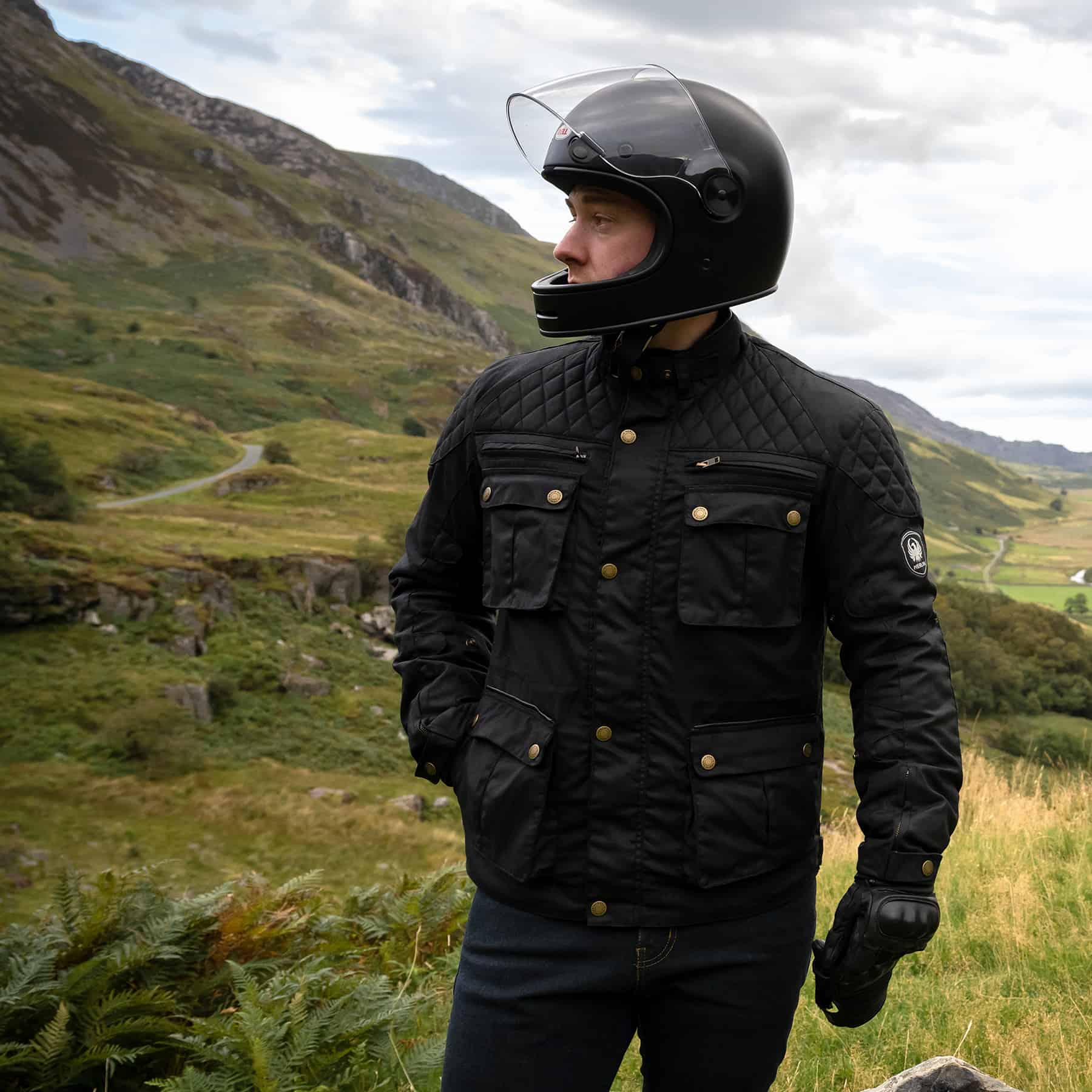Merlin Edale waxed cotton motorcycle jacket in black