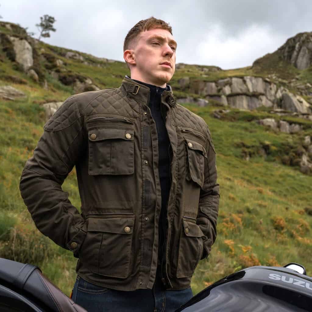Merlin Edale waxed cotton motorcycle jacket in olive