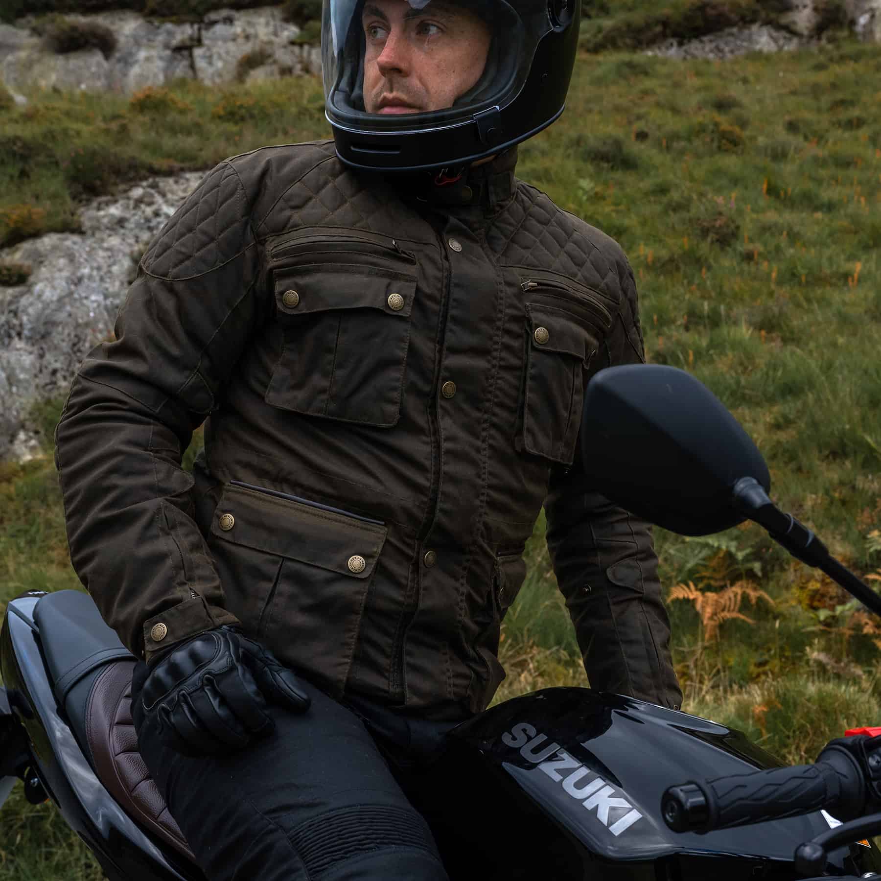 Merlin Edale waxed cotton motorcycle jacket in olive