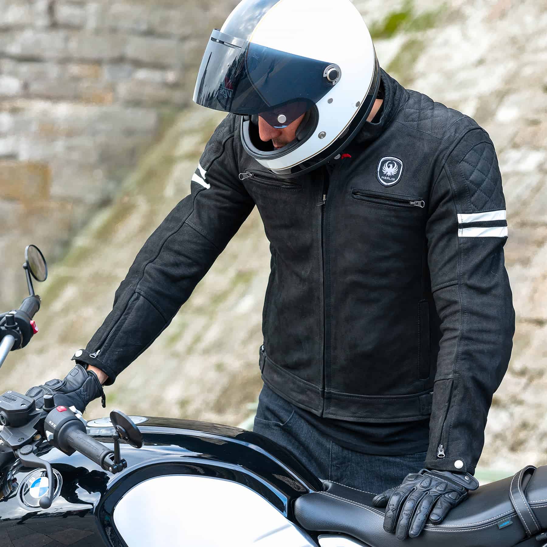 Merlin Hixon leather jacket in black lifestyle image
