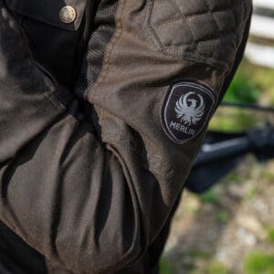 Merlin Shenstone Wax Jacket Olive Badge Detail
