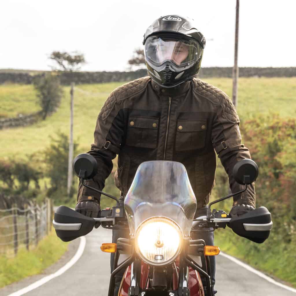 Merlin Shenstone Air waxed cotton motorcycle jacket in olive