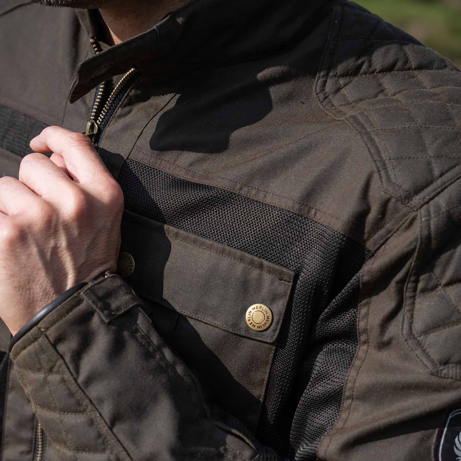Merlin Shenstone Air waxed cotton motorcycle jacket in olive