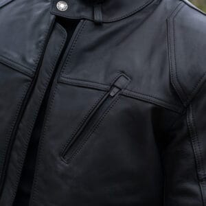 Merlin Gable Waterproof Leather Jacket Black Front Detail