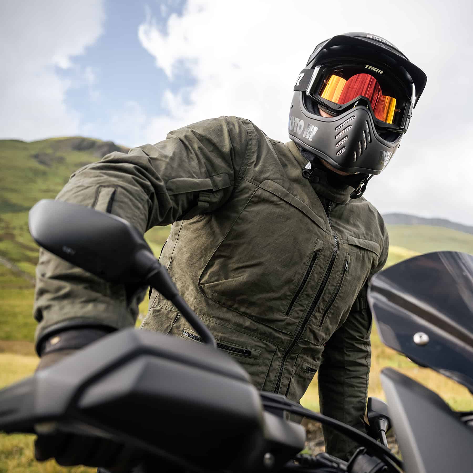 Merlin Drifter Explorer motorcycle jacket in olive