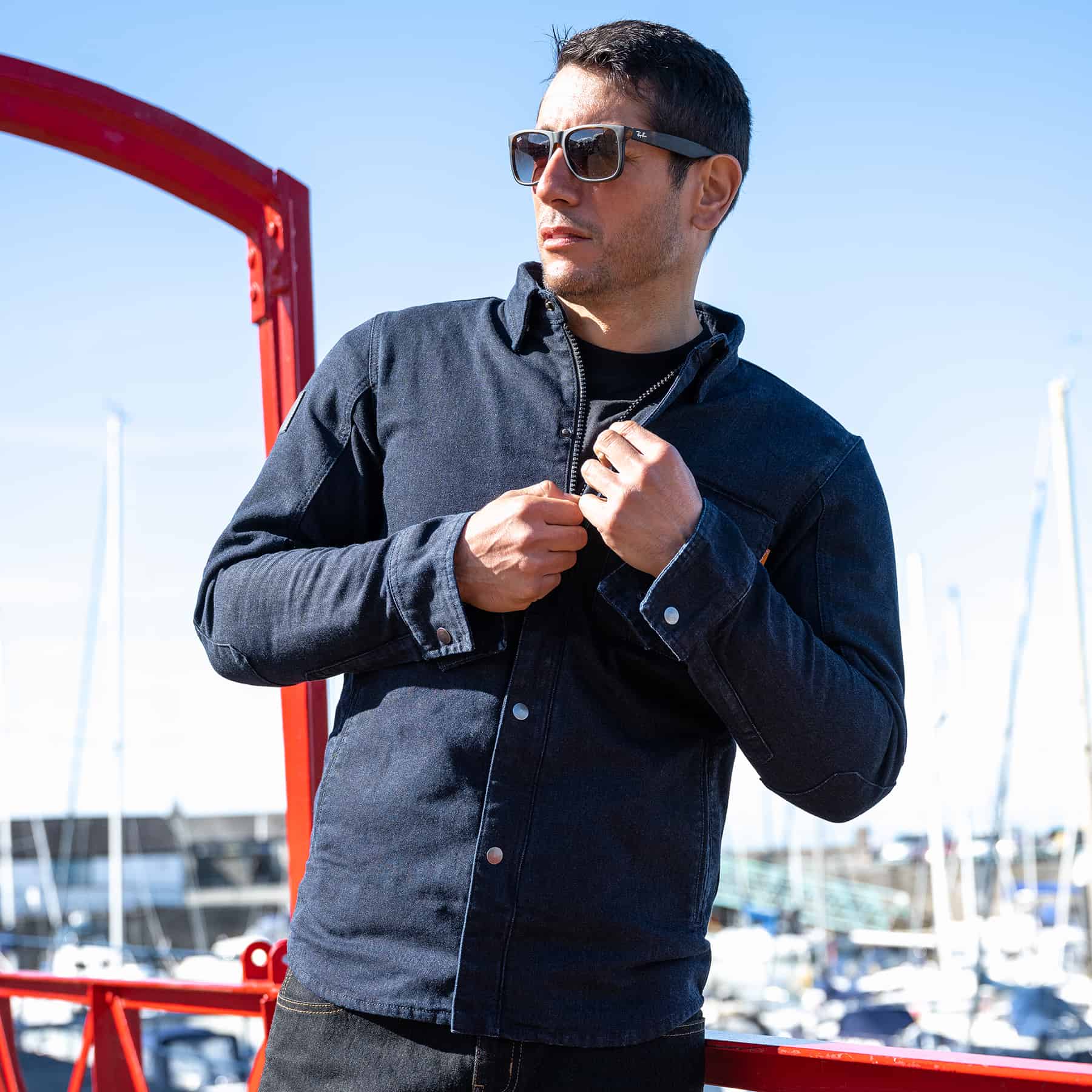 Lifestyle image of Merlin Porta shirt in navy