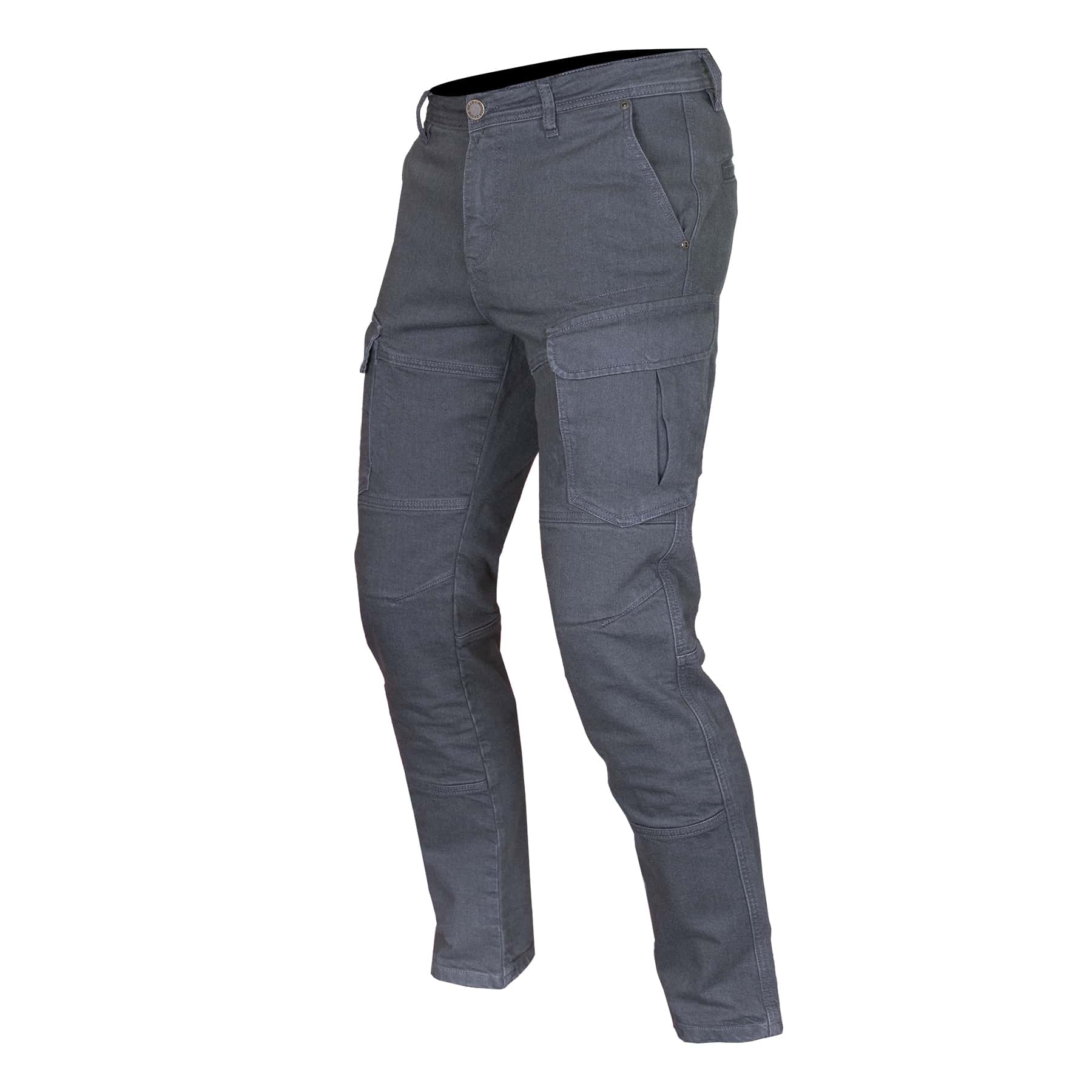 A lifestyle image of the Merlin Warren cargo riding jeans