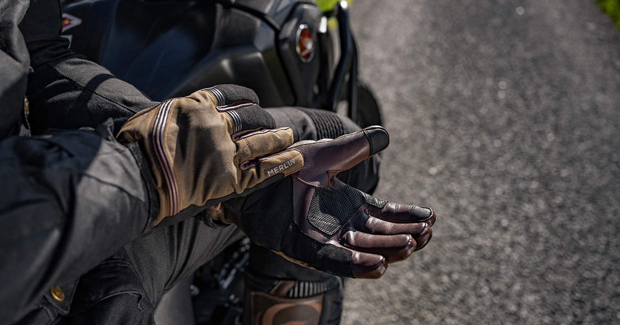 Merlin Ranger Waxed Cotton Motorcycle gloves in olive