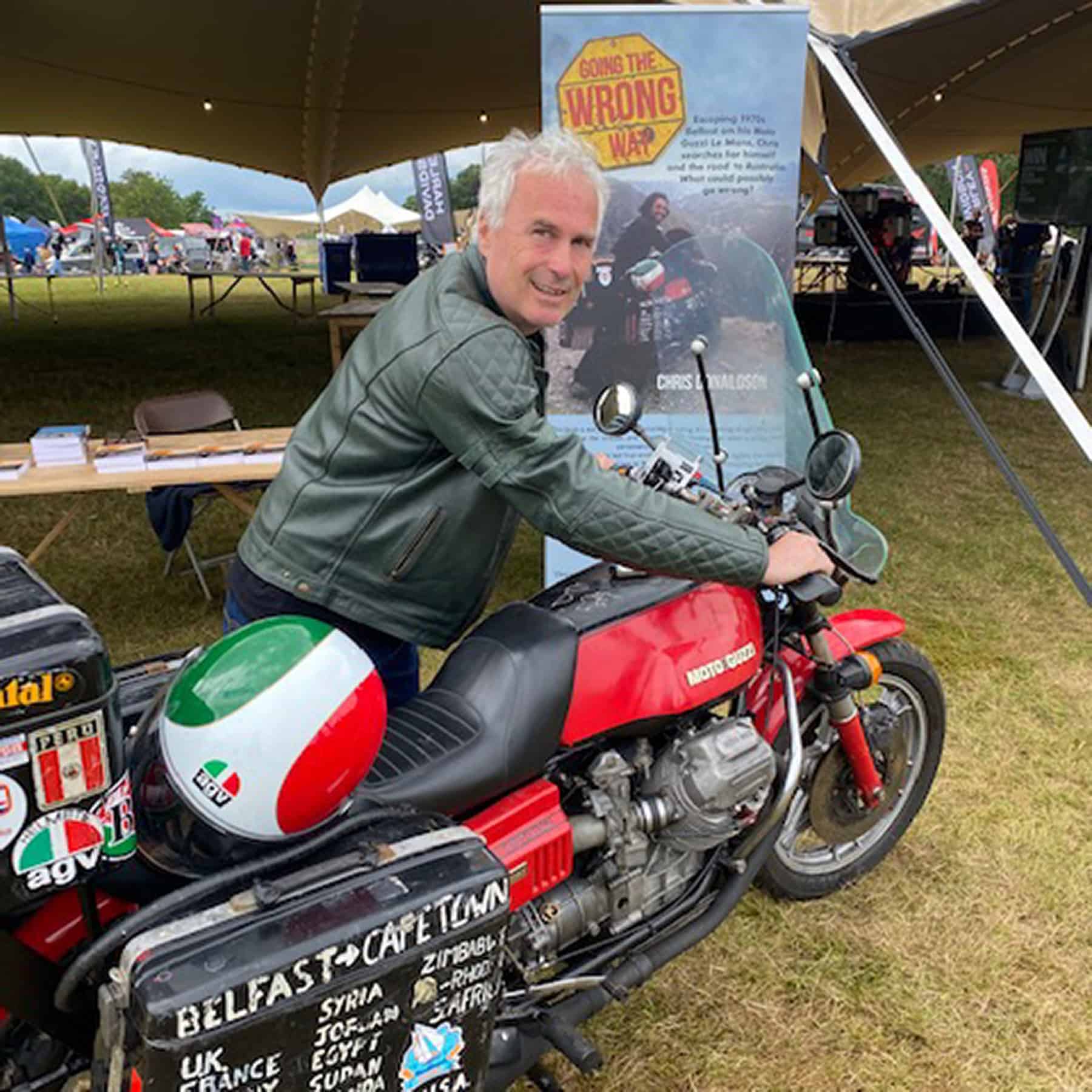Chris Donaldson and his 1977 Moto Guzzi Le Mans at The Overland Event in Oxford