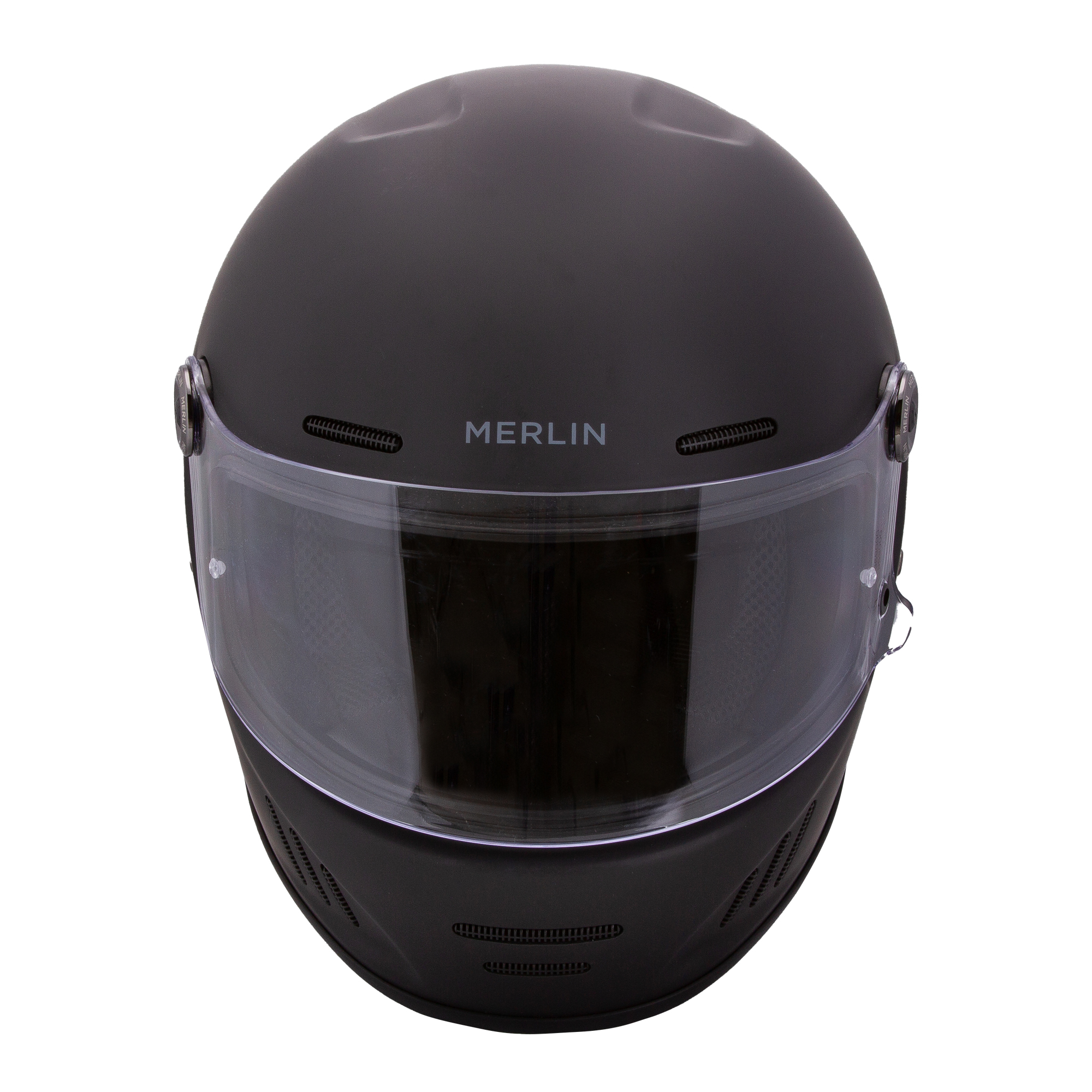 Merlin Revival Matt Black Helmet Front Merlin Revival Matt Black Helmet Front
