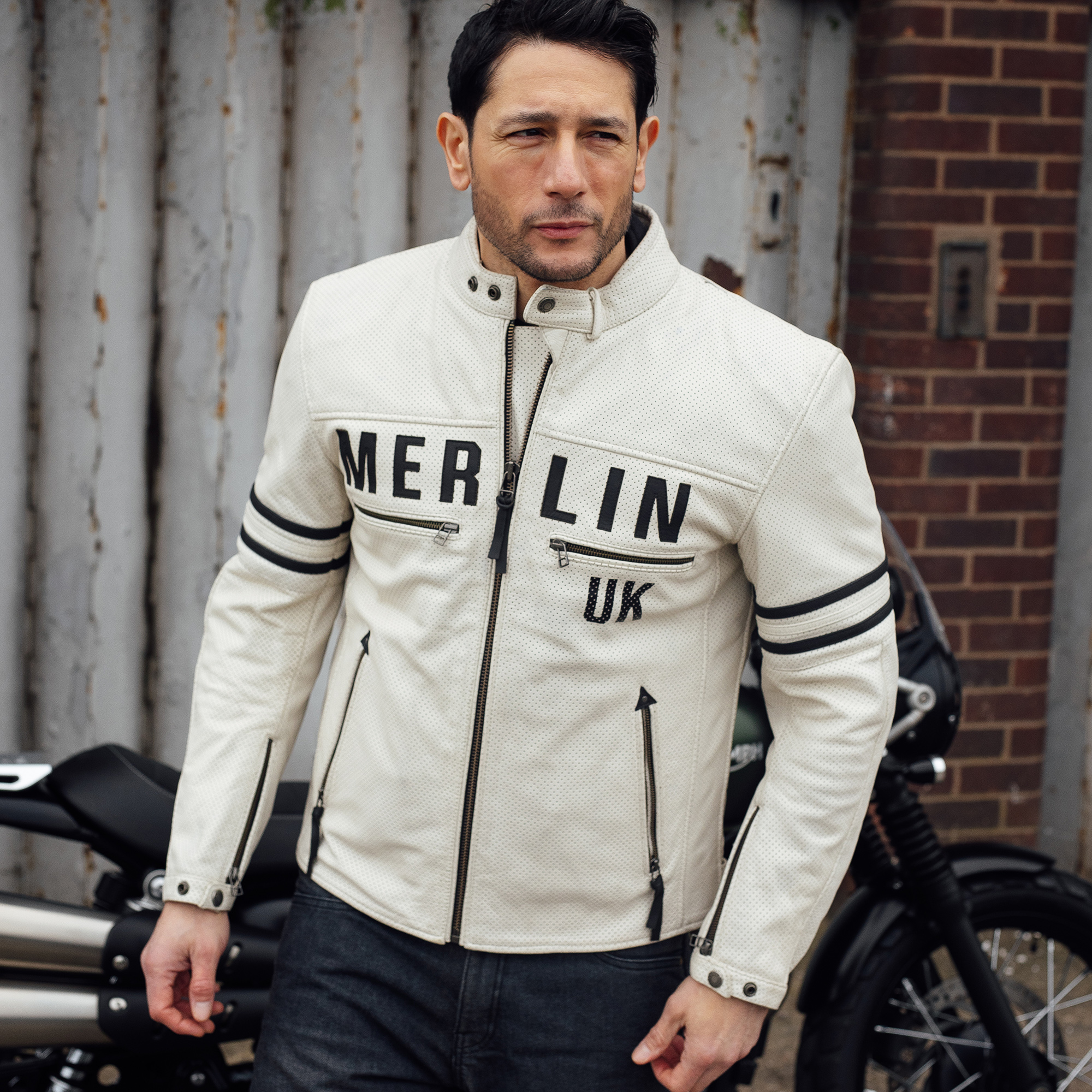 Revival D3O Leather Jacket Merlin White Lifestyle1 Revival D3O Leather Jacket Merlin White Lifestyle1